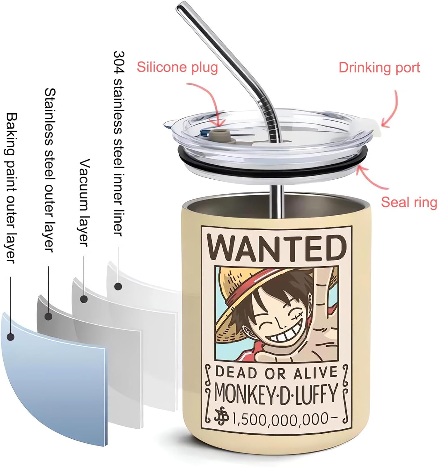 Joy Full Mug Coffee Mug one piece cartoon vacuum insulated glass cup with straw and lid